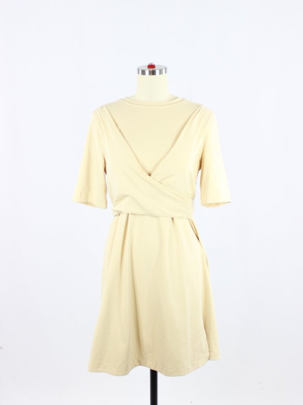 Lululemon Prosecco Yellow Beige Pima Cotton Wrap Front T-Shirt Dress, Size 6